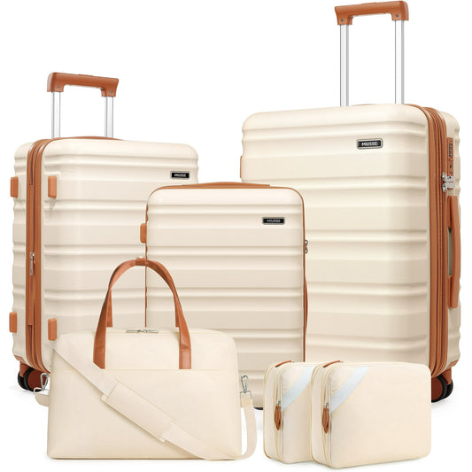 MIUSSE 5 Piece Luggage Set, Hardshell Lightweight Suitcase with TSA Lock Spinner Wheels, 100% PC Luggage Set 20in 24in 28in - White