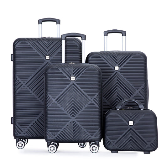 Tripcomp Luggage Sets 4 Piece Suitcase Set (14/20/24/28)Hardside Suitcase with Spinner Wheels Lightweight Carry on Luggage(Black)